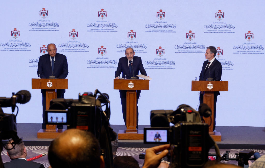 مؤتمر صحفي لوزراء خارجية مصر والأردن وأمريكا