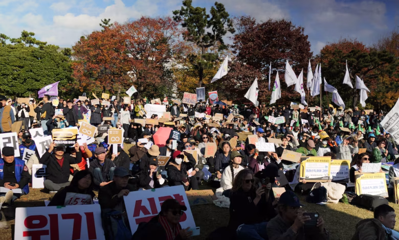 Climate activists attend a rally, Busan, South Korea,