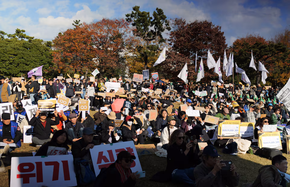 Climate activists attend a rally, Busan, South Korea,