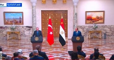 الرئيسان السيسي وأردوغان خلال المؤتمر الصحفي المشترك بالقاهرة.