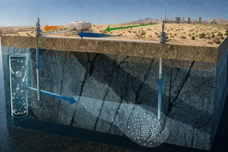 موقع حقن ثاني أكسيد الكربون في الصخور البركانية بجازان ضمن مشروع كاوست