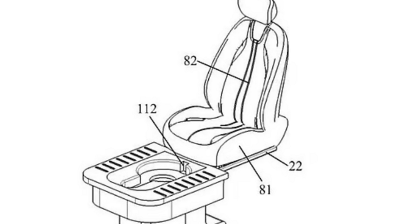 مرحاض مخفي أسفل مقعد سيارة منزلق، يمكن تشغيله باستخدام أوامر صوتية