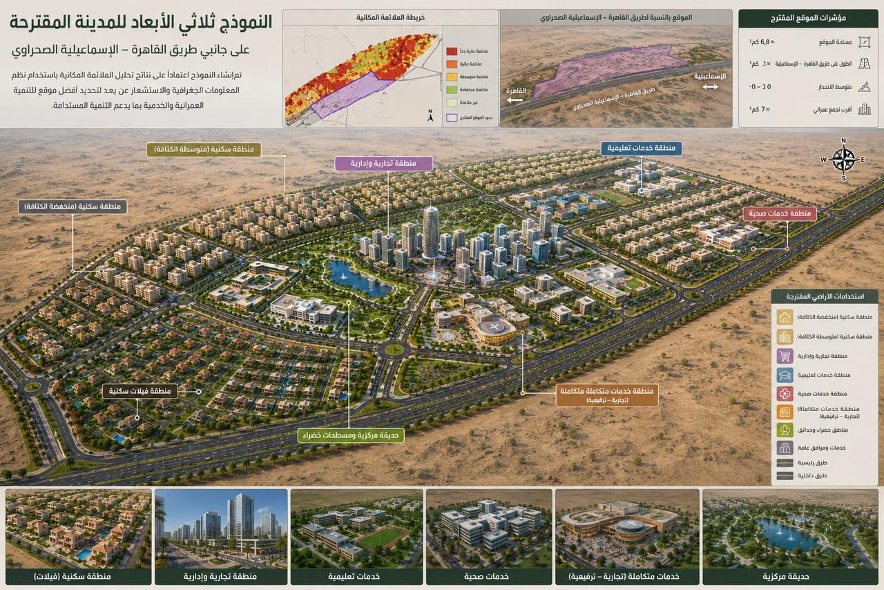 مشروع تخرج يوظف نظم المعلومات الجغرافية لرسم خريطة التنمية المستدامة بطريق القاهرة–الإسماعيلية